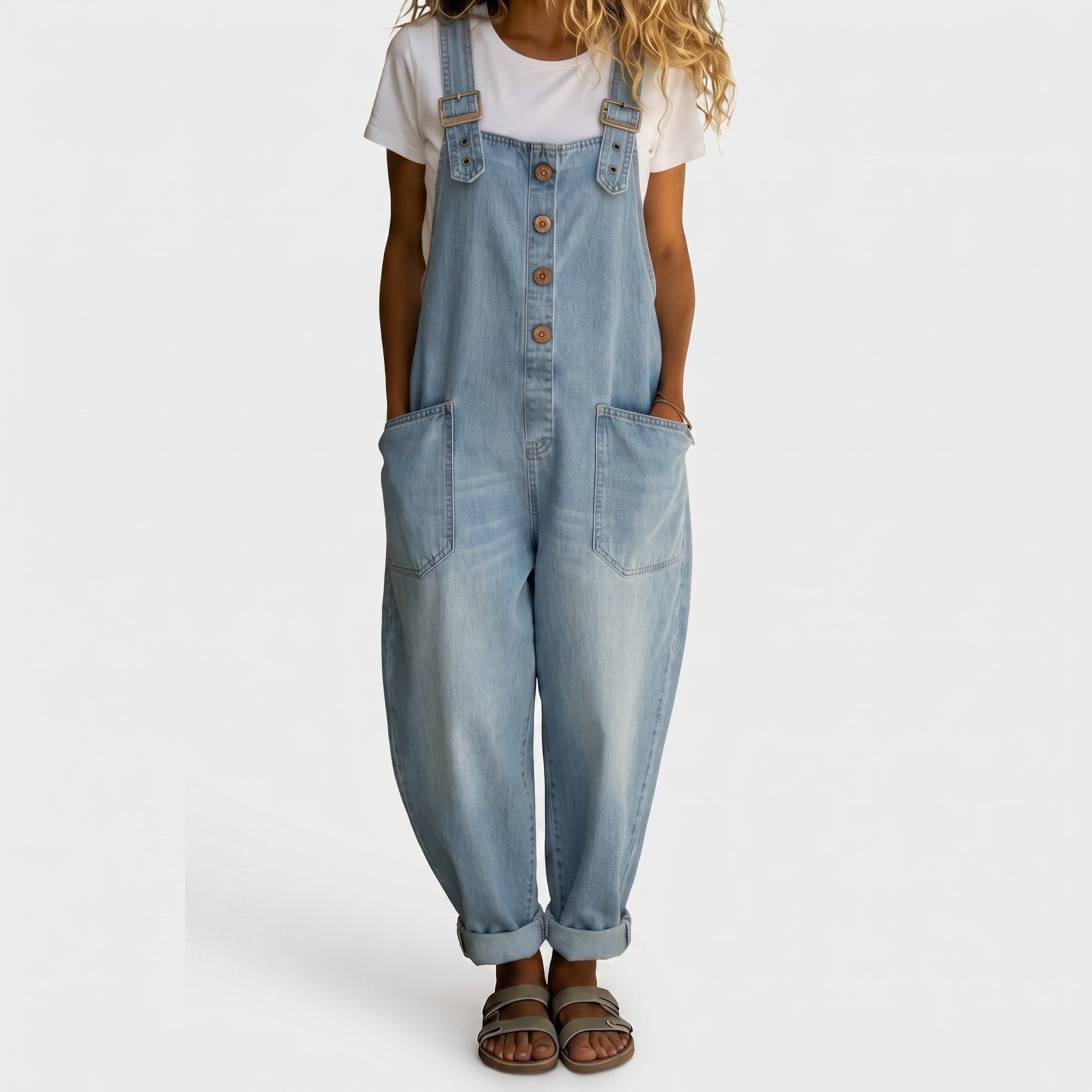 Prune | Salopette femme vintage en coton doux effet denim Bleu clair
