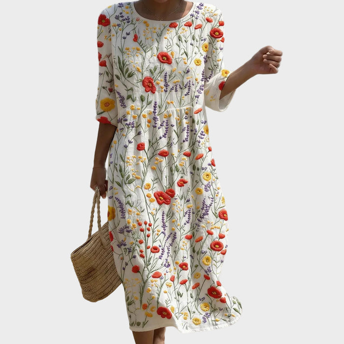 Cristina | Robe longue col rond à imprimé fleuri