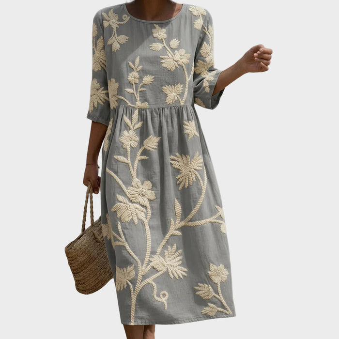 Ana | Robe midi à imprimé végétal et fleuri