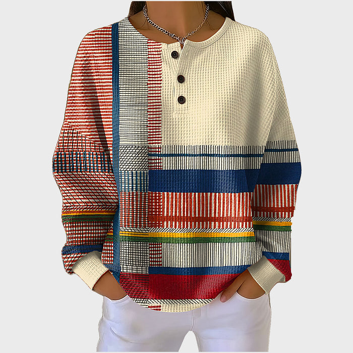Anouk | Tricot gaufré patchwork à col tunisien