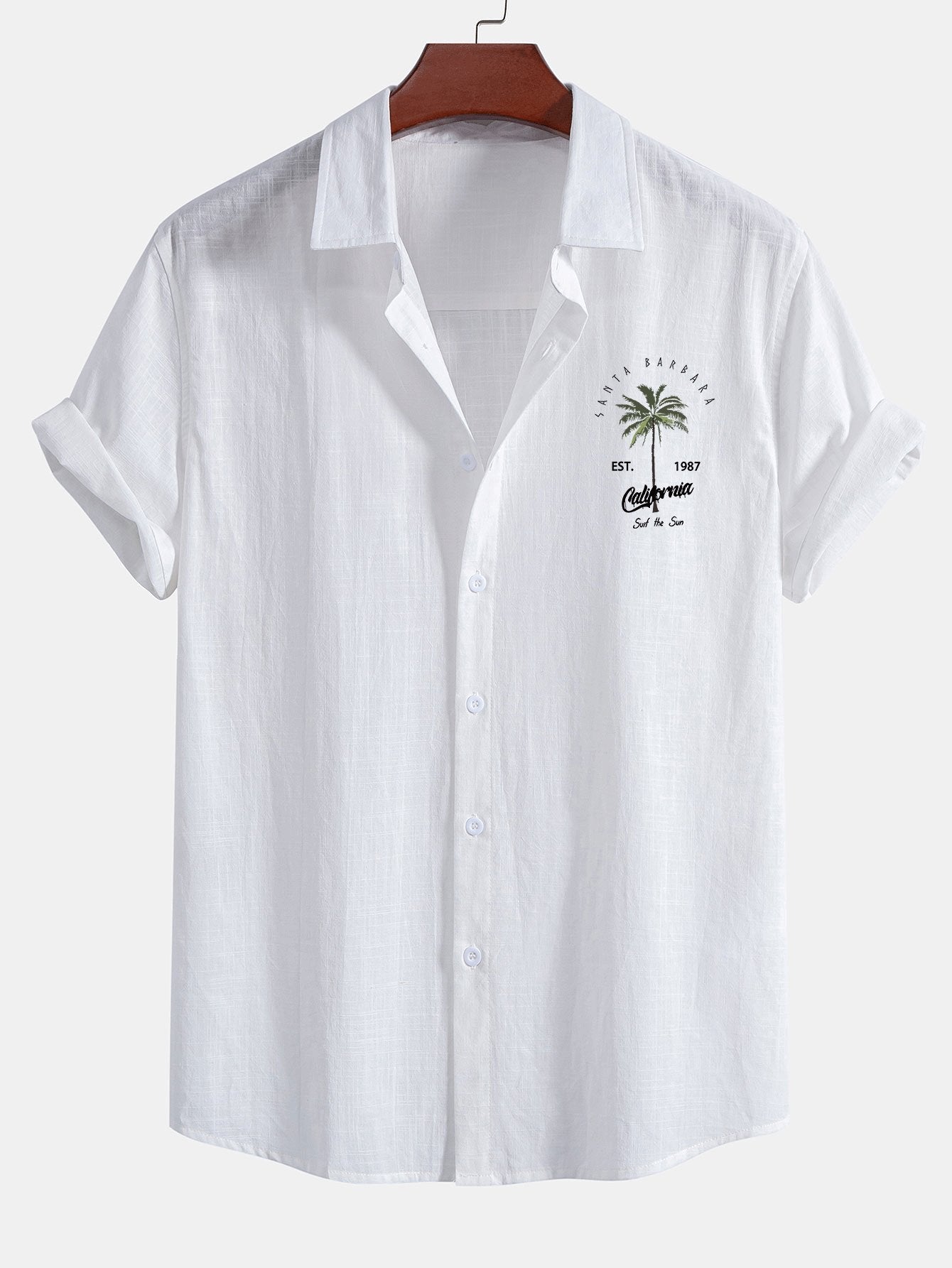 Chemise boutonnée en lin et coton à imprimé palmiers California