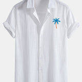 Ensemble — chemise en lin et coton à imprimé palmiers bleus & short de bain