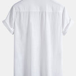 Chemise en lin et coton à col officier et imprimé palmiers Hawaï