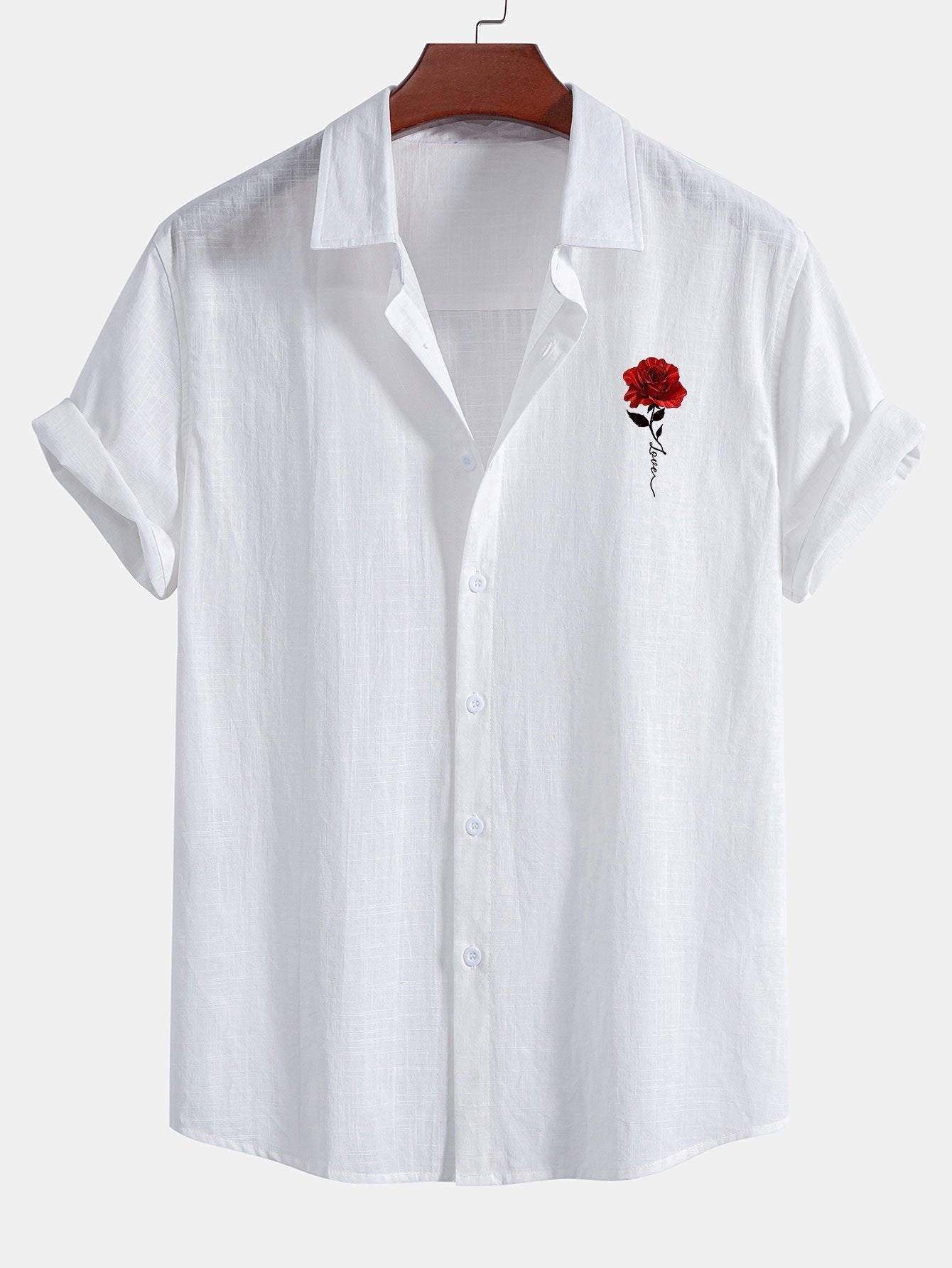 Ensemble — chemise en lin et coton à imprimé roses rouges & short de bain
