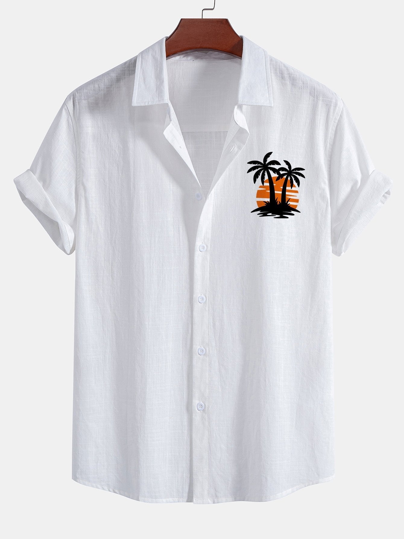 Ensemble — chemise en lin et coton à imprimé palmiers au coucher du soleil & short de bain