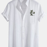 Chemise en lin et coton à col officier et imprimé palmiers Hawaï