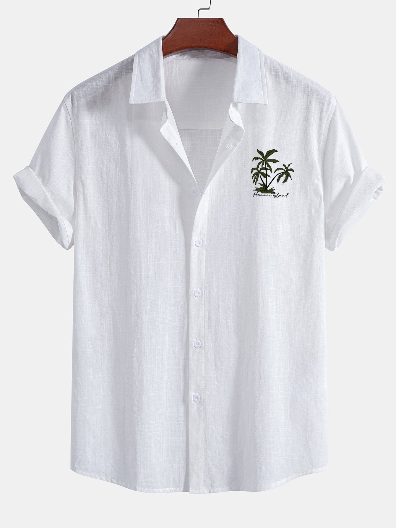 Chemise boutonnée en lin et coton à imprimé palmiers Hawaï