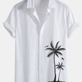 Capucine — Chemise boutonnée en lin et coton à imprimé palmiers