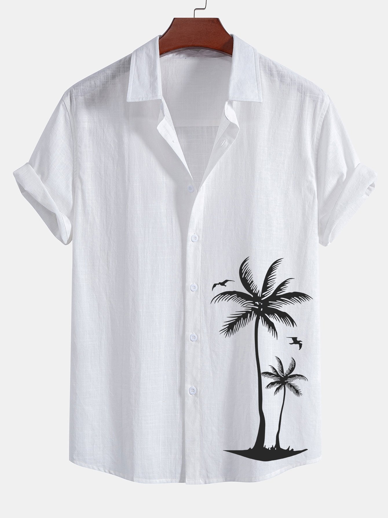 Capucine — Chemise boutonnée en lin et coton à imprimé palmiers