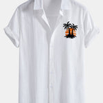 Chemise boutonnée en lin et coton à imprimé palmiers au coucher du soleil