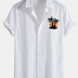 Chemise boutonnée en lin et coton à imprimé palmiers au coucher du soleil