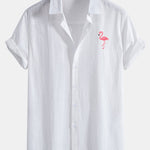 Chemise boutonnée en lin et coton à imprimé flamants roses