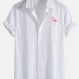 Chemise boutonnée en lin et coton à imprimé flamants roses