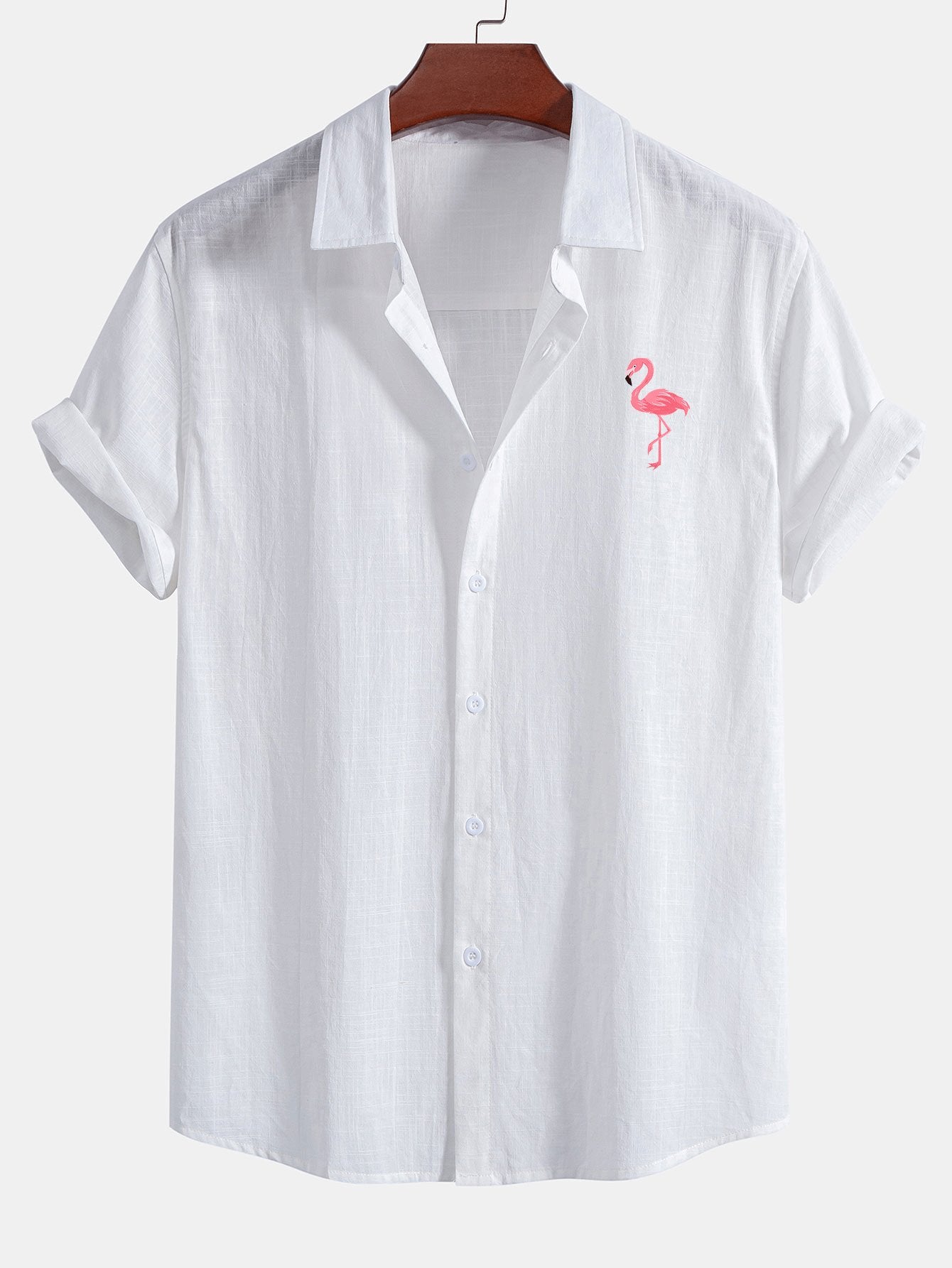 Chemise boutonnée en lin et coton à imprimé flamants roses