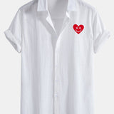 Chemise boutonnée en lin et coton à imprimé cœurs smiley