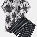 Ensemble Améline — chemise à imprimé palmiers & short de bain rayé