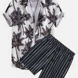 Ensemble Améline — chemise à imprimé palmiers & short de bain rayé