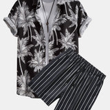 Ensemble Améline — chemise à imprimé palmiers & short de bain rayé