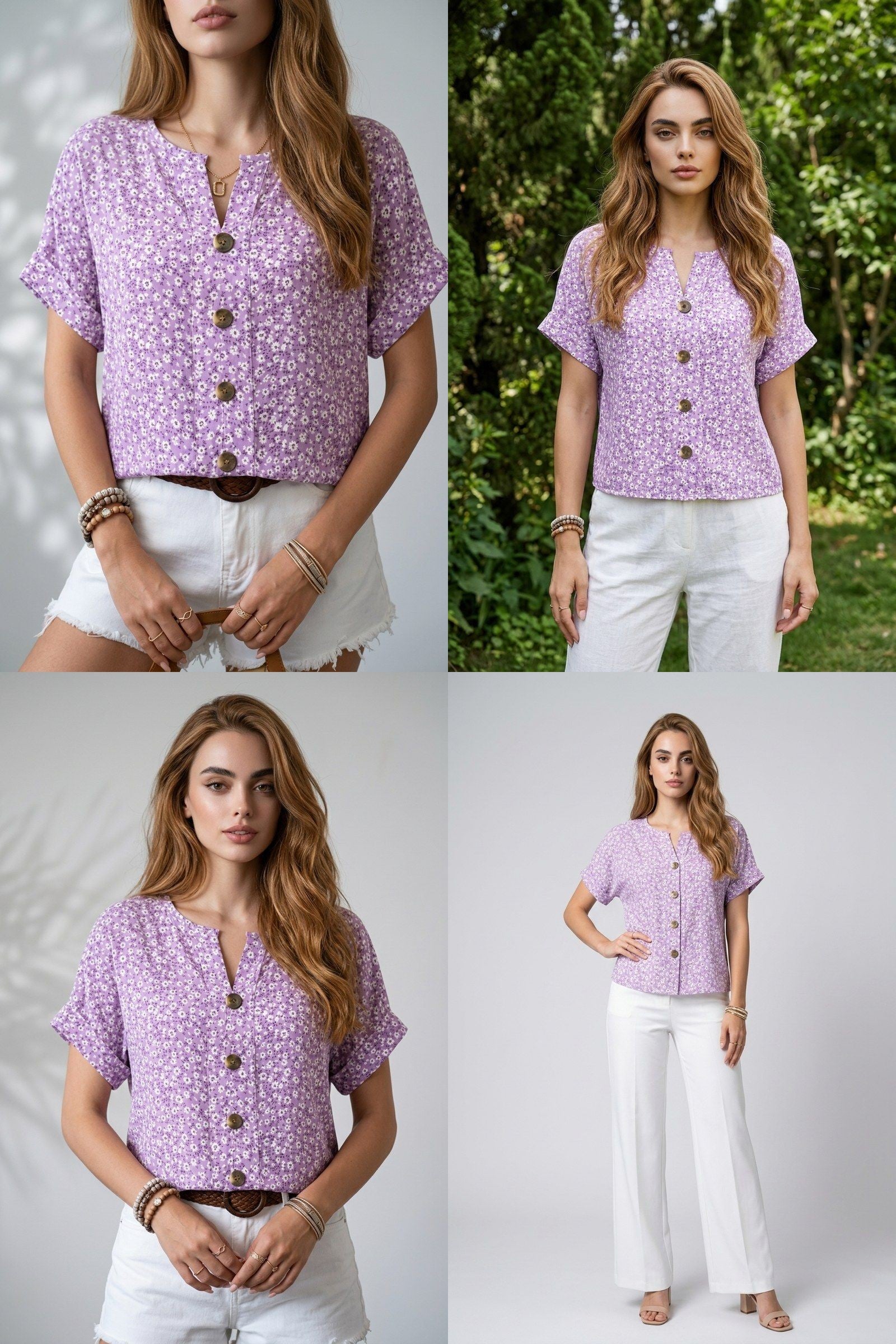 Blouse Florale Élégante — Lilas
