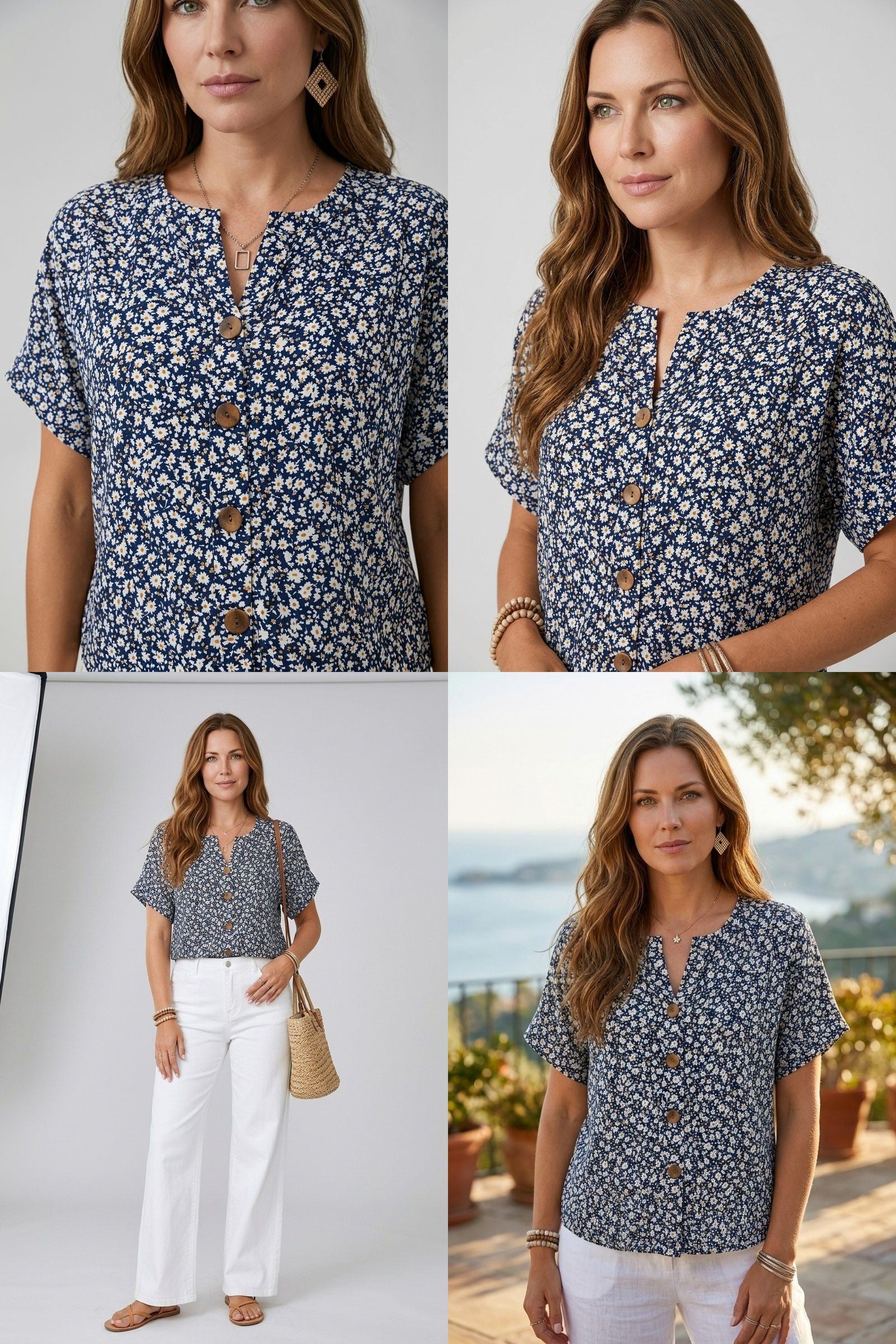 Blouse Florale Élégante — Noir