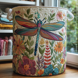Panier à Linge Matelassé - Libellule et Fleurs des Champs