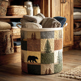 Panier à Linge Matelassé - Patchwork Forêt et Ours