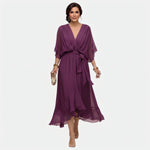 Émeline | Robe midi cache-cœur à ceinture nouée