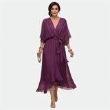 Émeline | Robe midi cache-cœur à ceinture nouée