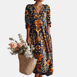 Célestine | Robe midi col V à arabesques fleuries