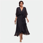 Émeline | Robe midi cache-cœur à ceinture nouée