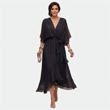 Émeline | Robe midi cache-cœur à ceinture nouée