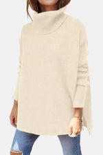 Priscille | Pull ample à col roulé et ourlet fendu