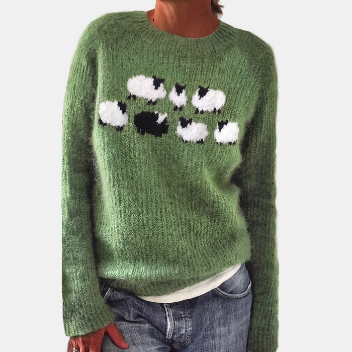 Pull Nordique Moutons Verts