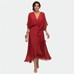 Émeline | Robe midi cache-cœur à ceinture nouée