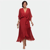Émeline | Robe midi cache-cœur à ceinture nouée