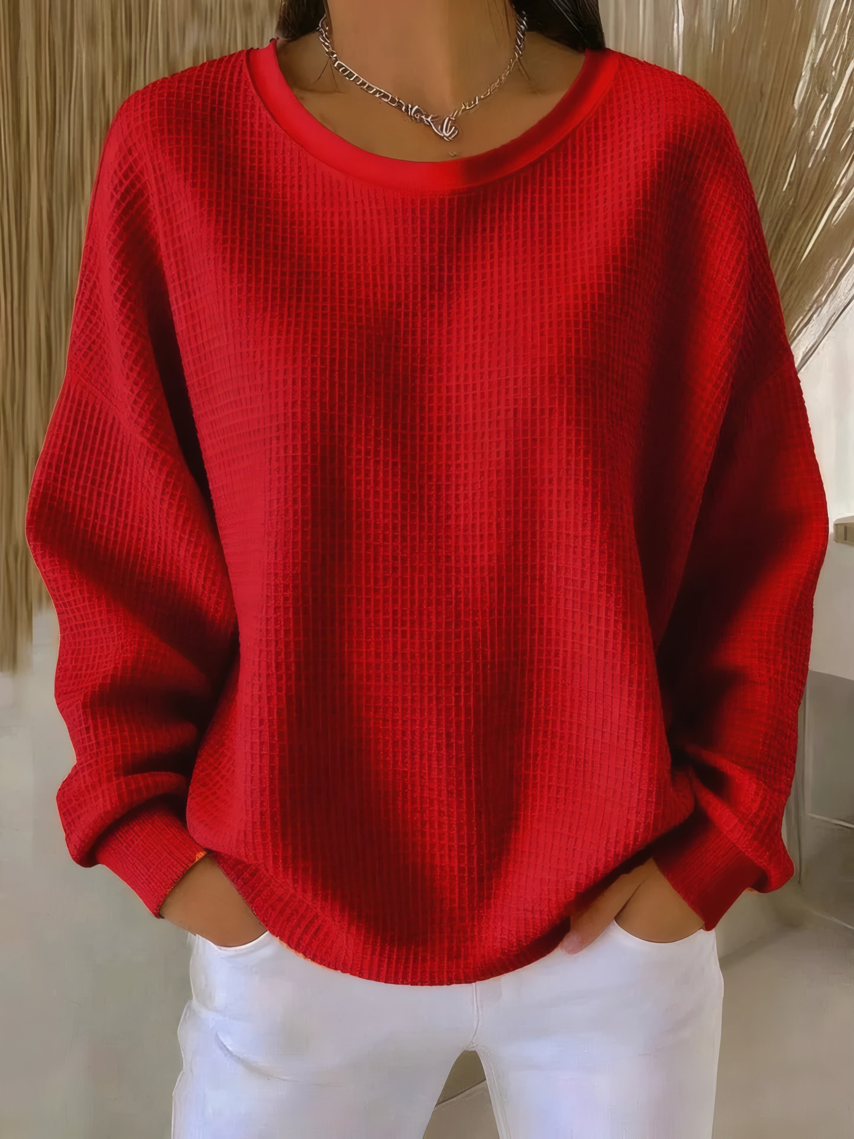 Louane | Pull léger à coupe décontractée Rouge, photo studio