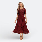 Laurette | Robe midi brodée à manches courtes