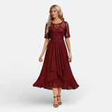 Laurette | Robe midi brodée à manches courtes