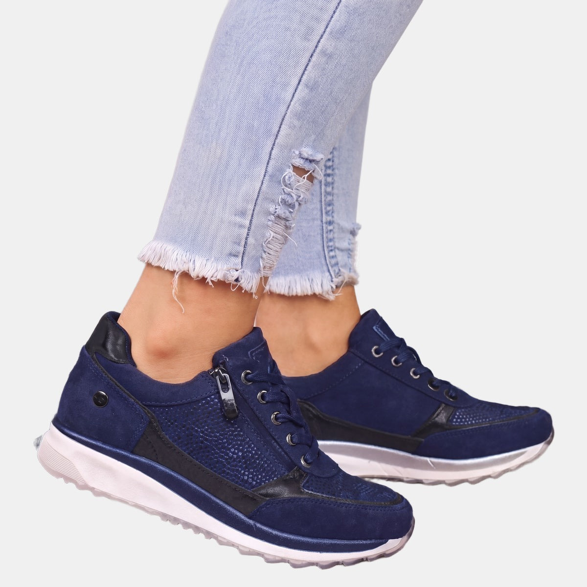 Clarisse | Baskets orthopédiques à fermeture éclair Bleu, photo studio