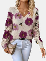 Anaïs | Pull à motif fleuri et manches au crochet