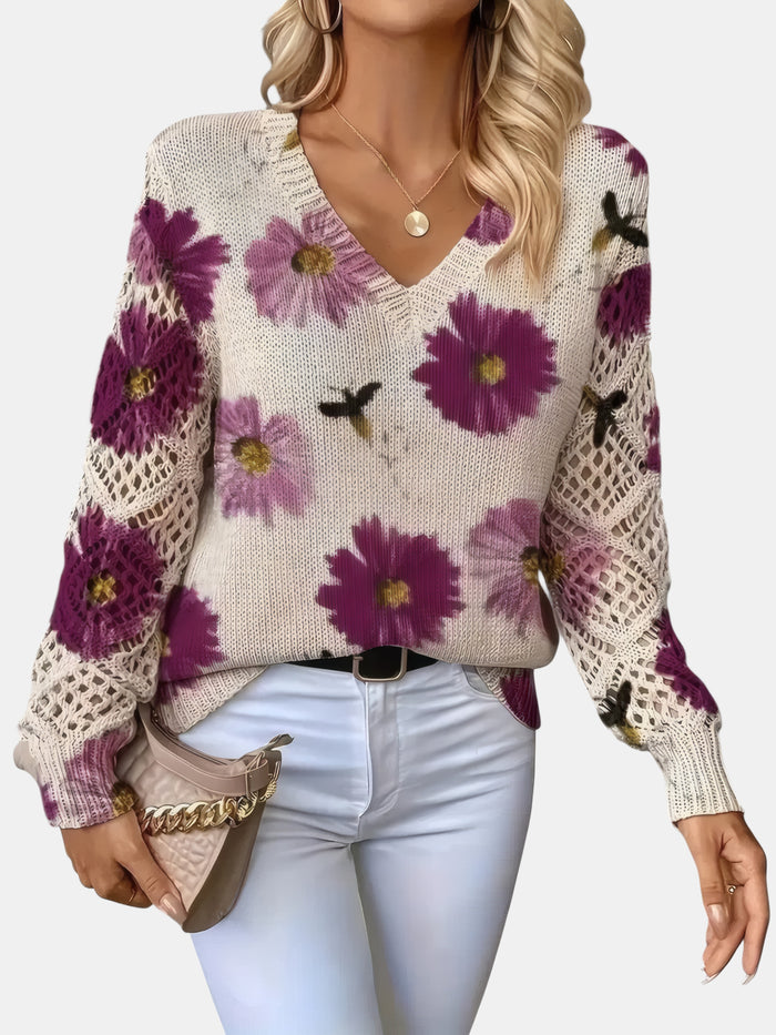Anaïs | Pull à motif fleuri et manches au crochet