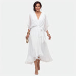 Émeline | Robe midi cache-cœur à ceinture nouée