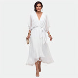 Émeline | Robe midi cache-cœur à ceinture nouée