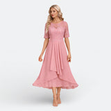 Laurette | Robe midi brodée à manches courtes