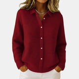 Victoire | Cardigan uni en maille gaufrée, col chemise