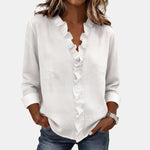 Huguette | Blouse raffinée à col V volanté