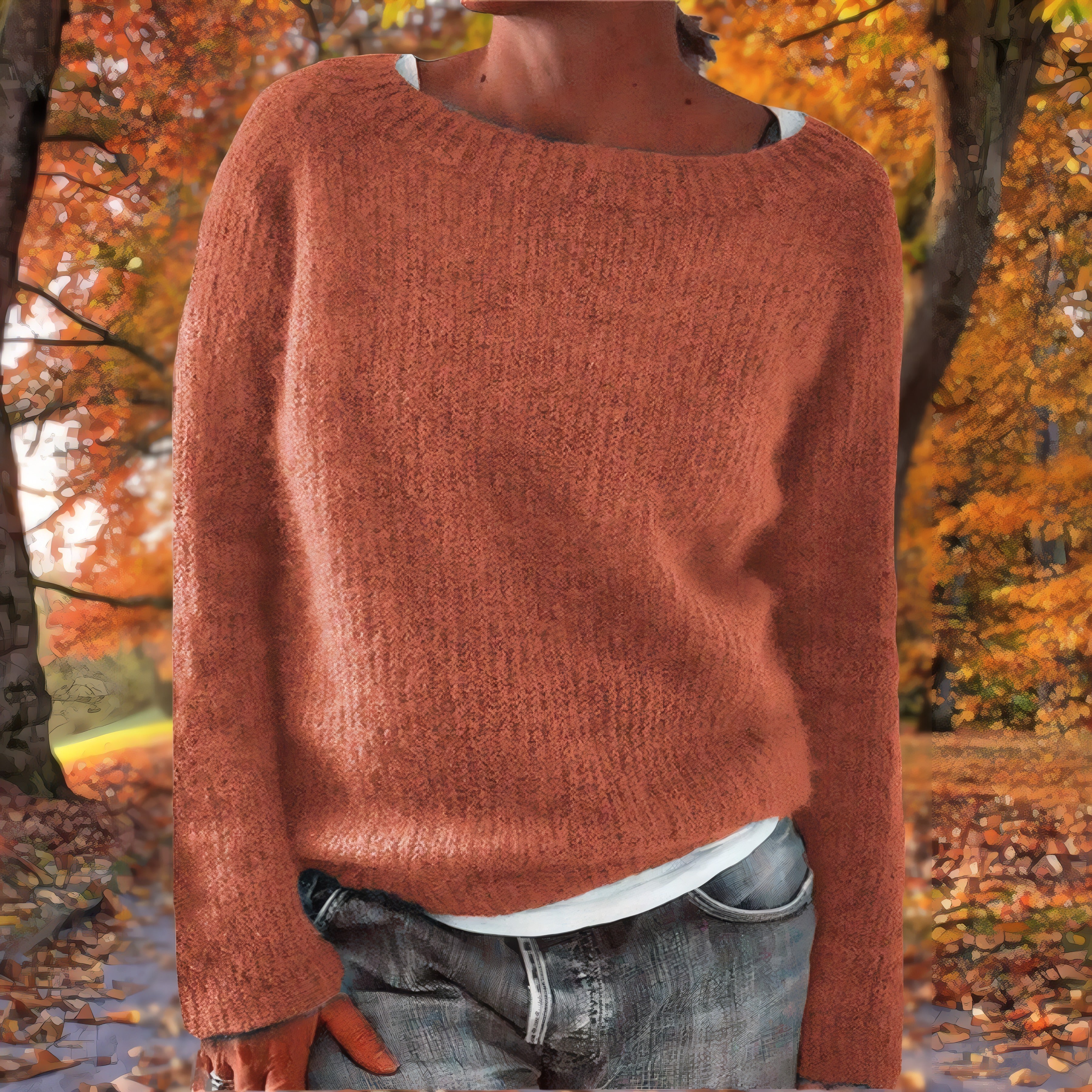 Raphaëlle | Pull en maille fine au tombé fluide Orange, photo studio