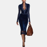 Catherine | Robe mi-longue en dentelle et velours