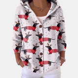 Élodie | Cardigan à capuche à motif teckels de Noël