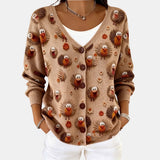 Alixe | Cardigan col V à motif oiseaux d'automne